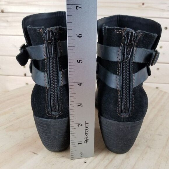 Korks 6.5 US  Black Leather Suede Contrast Stacked Heel Bootie Boot Back Zip NEW - Picture 4 of 12